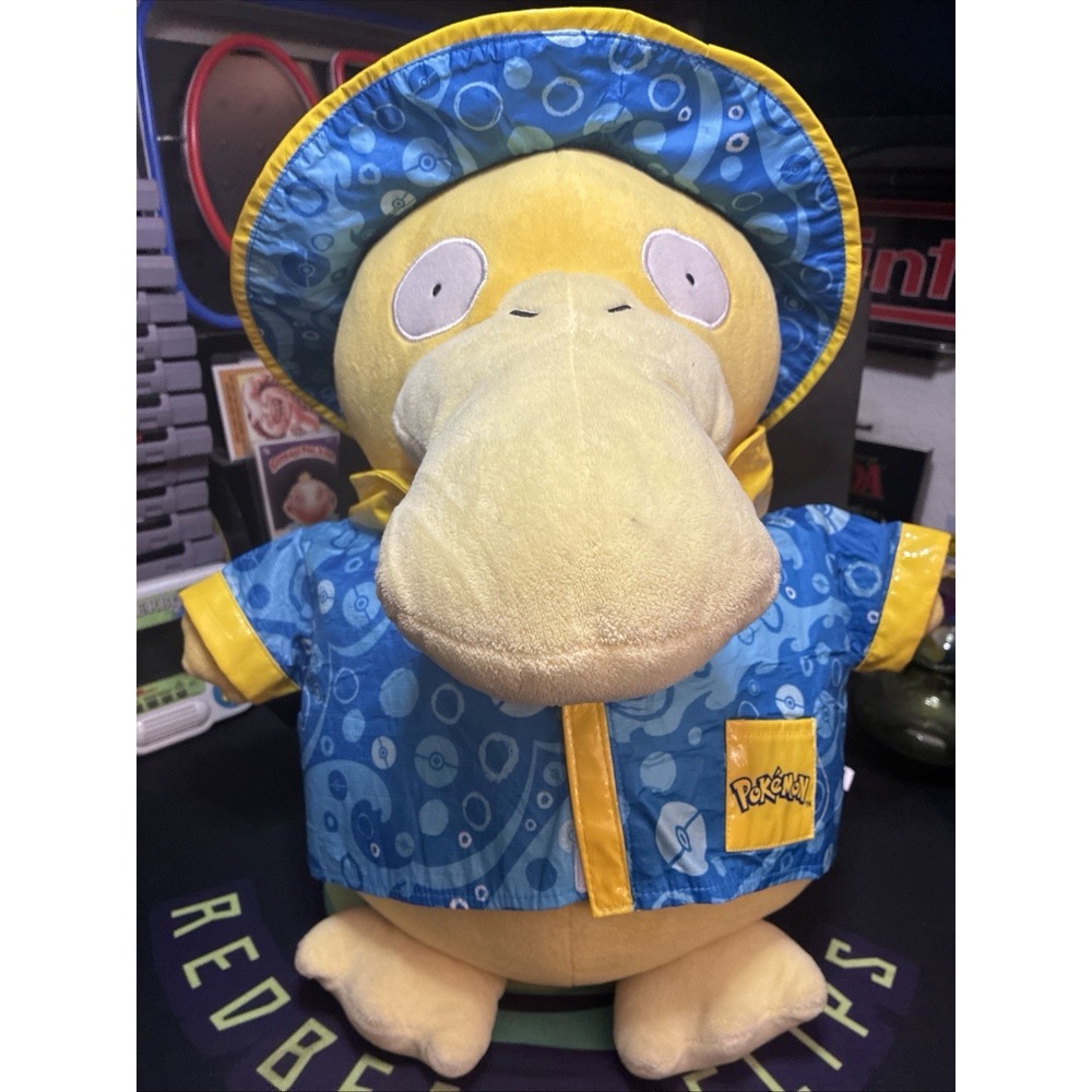 Rare Stuffed Pokémon Psyduck Plush with raincoat and hat Nice